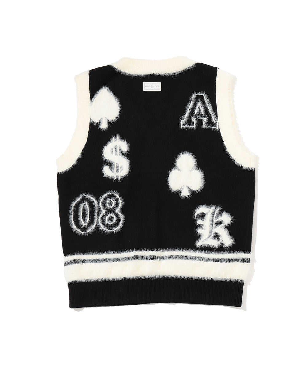 Fluffy Jacquard Knit Vest | WOMEN