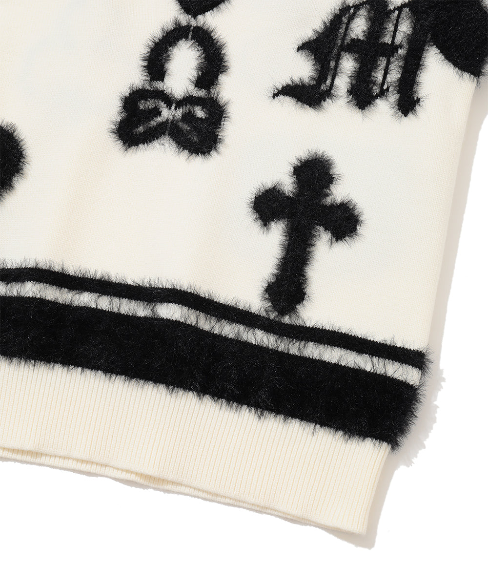 Fluffy Jacquard Knit Vest | WOMEN