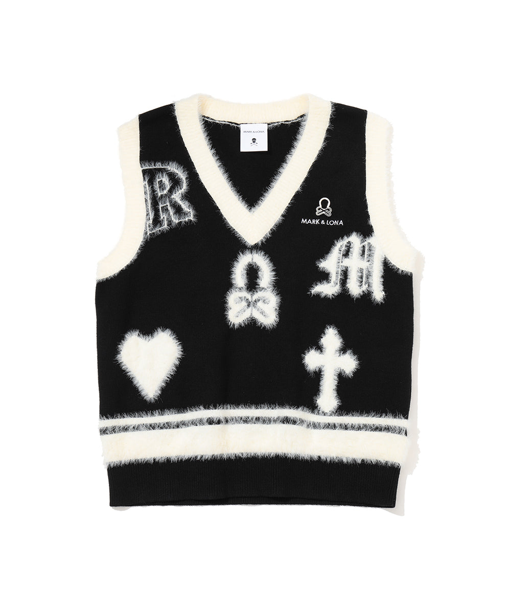 Fluffy Jacquard Knit Vest | WOMEN