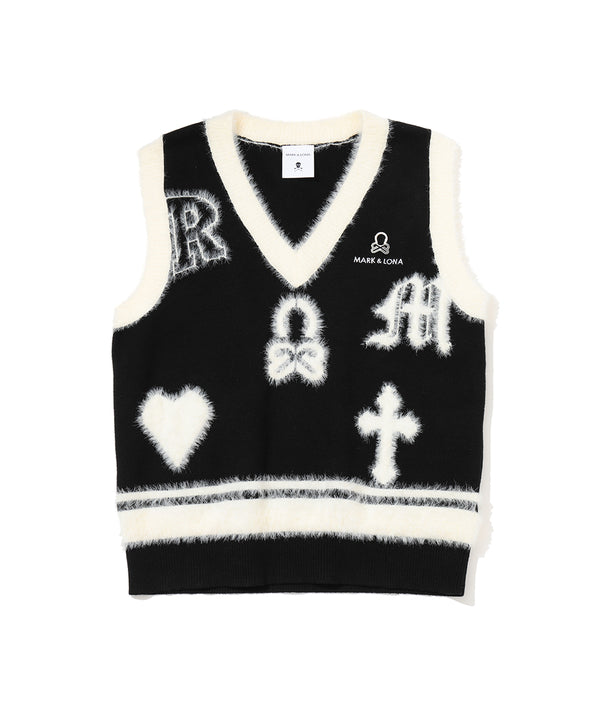 Fluffy Jacquard Knit Vest | WOMEN