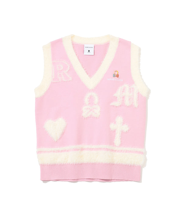 Fluffy Jacquard Knit Vest | WOMEN