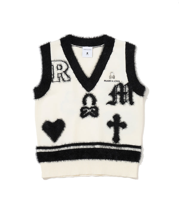 Fluffy Jacquard Knit Vest | WOMEN