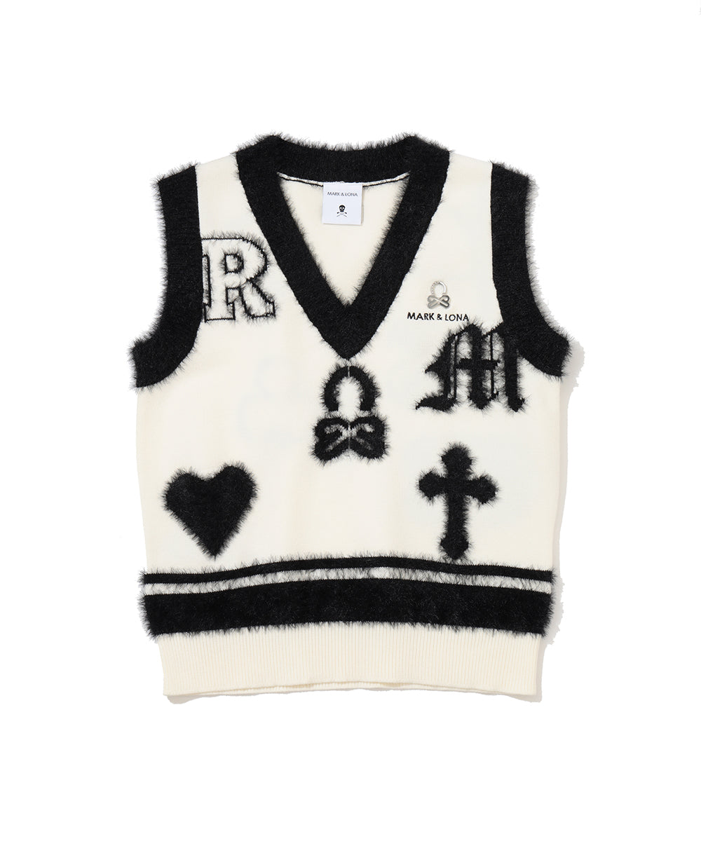 Fluffy Jacquard Knit Vest | WOMEN