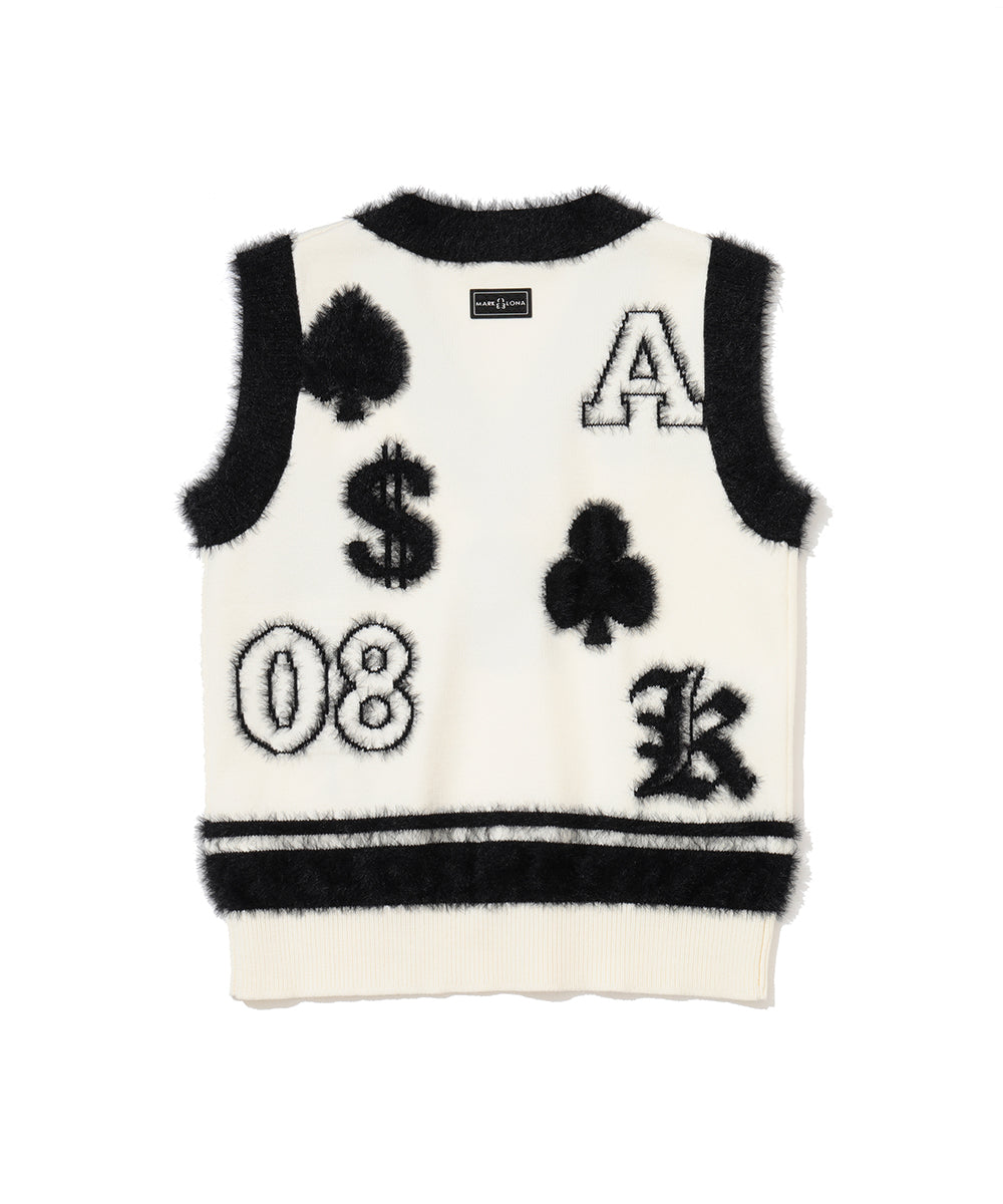 Fluffy Jacquard Knit Vest | WOMEN