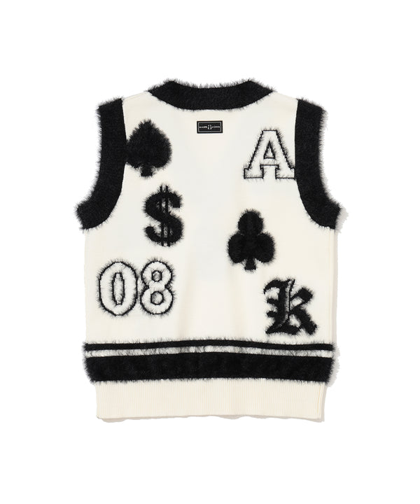 Fluffy Jacquard Knit Vest | WOMEN