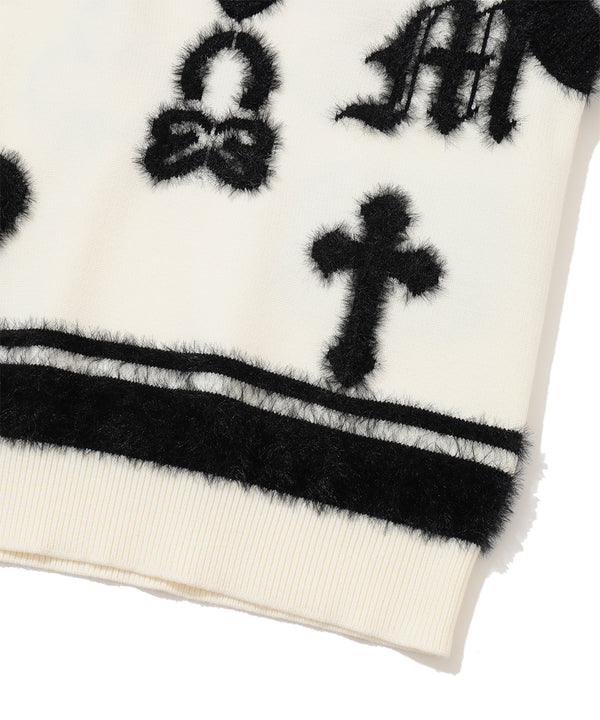 Fluffy Jacquard Knit Vest | WOMEN