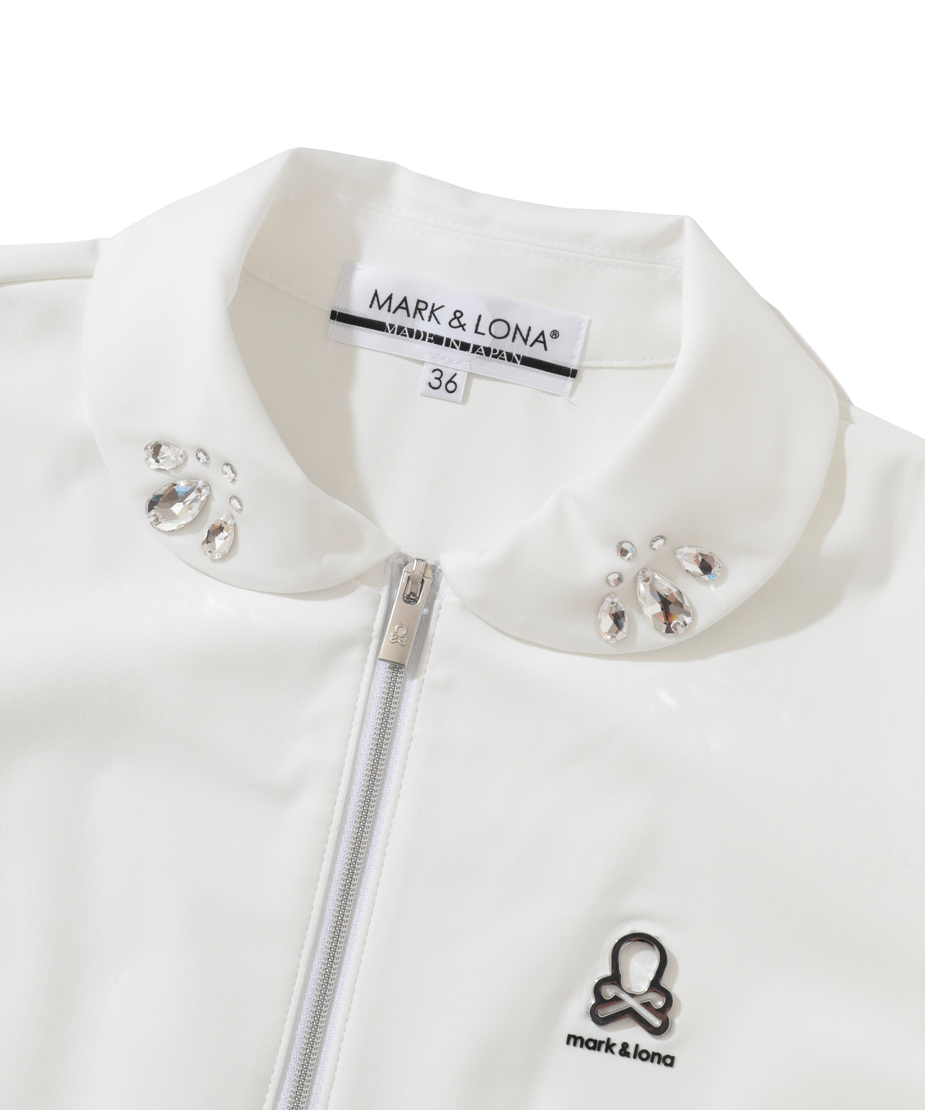 ハマチさん♪ 新品 ★ MARK&LONA スワロフスキー ポロシャツ 白 Noble Swarovski Zip Polo | WOMEN